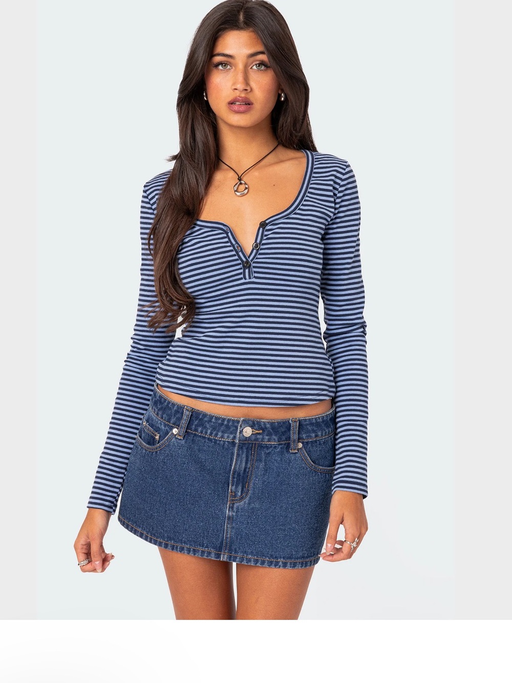 Edikted Striped Long-Sleeve Crop Top - Picture 1 of 5